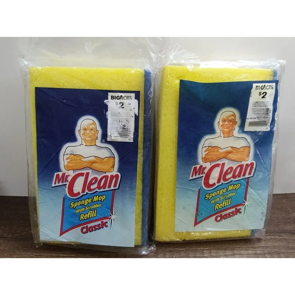 Mr Clean Classic Sponge Mop with Scrubber Refill - NOS Vintage 2006 - Lot of 2